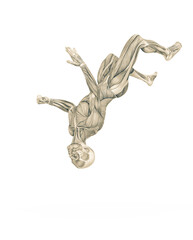 average man muscle maps is doing a parkour pose number three