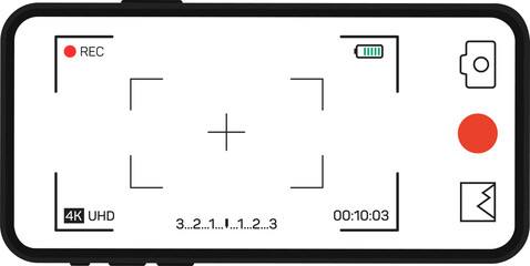 Mobile phone with camera interface. Mobile app application. Photo and video screen. Illustration graphic design