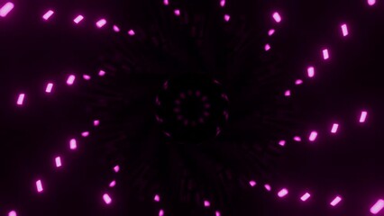 Poster - Glowing dots rotate in spiral on dark background. Design. Technological spiral with rotating neon dots in dark. Neon lanterns move in spirals in dark