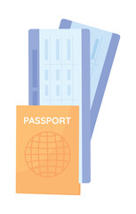 Fototapete - Passport with tickets semi flat color vector object. Travelling. Editable element. Full sized item on white. Simple cartoon style illustration for web graphic design and animation. Quicksand font used