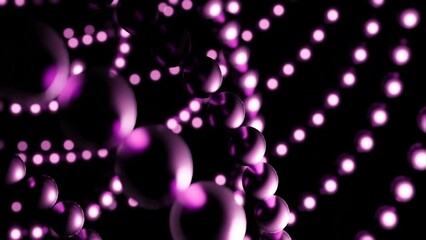Poster - Balls move in lines in space. Design. Chains of balls move in space on black background. Metal balls move in lines in web