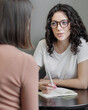© MyJuly - female psychologist holds a meeting with a patient. Help with anxiety and stress, mental health and moral support. mental health care, taking antidepressants. treatment of mental disorders