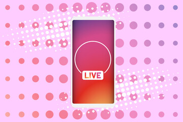 Wall Mural - Live icon on smartphone screen in popular social media style. Modern advertising social media design.