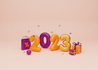 Wall Mural - 3d rendering Happy New Year 2023 illustration