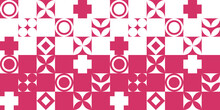 Pink And White Checkerboard Pattern With Geometry. Vector White-pink Pattern With Geometric Shapes In Each Cell. Suitable For Print And Stylish Design.