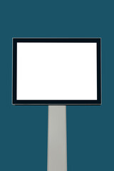 Wall Mural - blank square white billboard or large advertising display against blue-green background - mockup. co