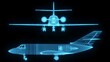 3D rendering illustration aeroplane blueprint glowing neon hologram futuristic show technology security for premium product business finance  