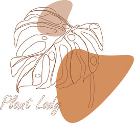 Monstera leaf single line work. Plant lady drawing work.