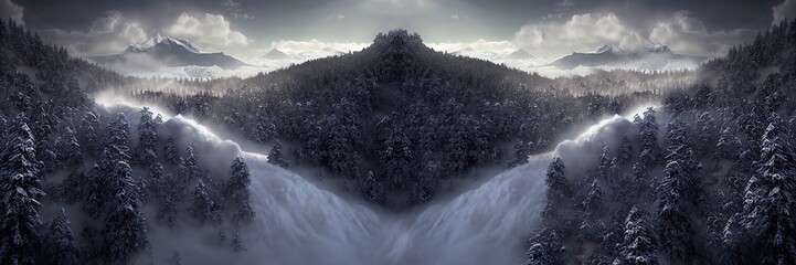Poster - Power of nature.. Snow Mountain. Wall of Snow. Snow covered landscape, high altitude landscape, 3d illustration