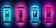 Neon light london phone booth, background with lights, collection