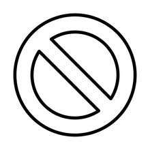 Black White Round No Sign Or General Prohibition Circle-Backslash Icon With Outline Contour. Vector Image.