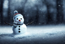 Cute Cartoon Snowman Character In Fantasy Forest