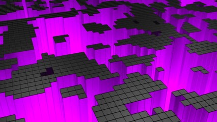 Poster - Pixel 3D surface in style of game. Design. 3D polygon with squares on surface with collapses. Pixel 3d polygon for computer game