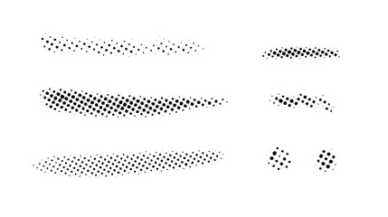 Poster - Grunge halftone strokes and stops set. Black comic pop art stripes and lines collection. Halftone textured spot, blot and stain shapes. Monochrome dotted design element.