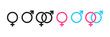 Gender, female and male set  icon. Vector illustration collection of gender symbols.Gender symbol pink and blue in flat style .