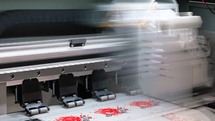 Poster - Moving industrial printing modern digital inkjet printer Industrial printing modern digital inkjet printer