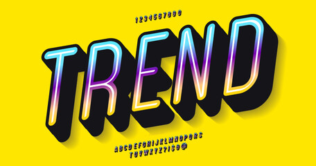 Vector trend font 3d bold colorful style modern typography for infographics, motion graphics, video, promotion, decoration, logotype, party poster, t shirt, book, animation, banner, game, printing. 10