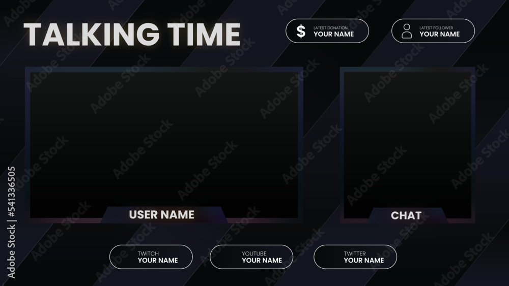 Streaming Chat Background Talking time stream overlay facecam and chatbox black theme Stock ...