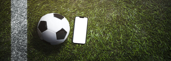 Wall Mural - smartphone and soccer ball on a stadium lawn - transparent png