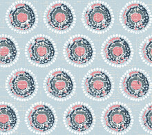 Damask Ornament For Wallpaper In Blue Vintage Style. Islam, Arabic, Indian, Ottoman Dot Pattern,Seamless Pattern Of Bright Colorful Geometric Round Ethnic Decorative Elements On Blue Background. 