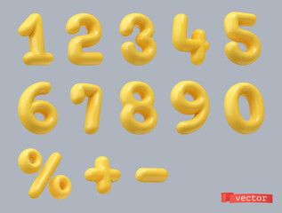 Yellow plastic numbers. 3d vector set