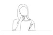 © Three - continuous line drawing of thinking woman standing isolated