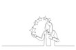© rina - Illustration of businesswoman give five stars feedback. Metaphor for successful work. One line art style