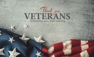 Wall Mural - Thank you veterans, November 11, honoring all who served, posters, greeting card for veterans day, american flag on stone background