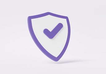 Poster - 3d purple shield protection check mark icon on isolated white background. security, assurance, safet