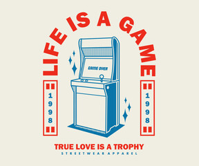 vintage illustration of machine game t shirt design, vector graphic, typographic poster or tshirts s