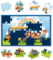 Wall Mural - School kids photo jigsaw puzzle game