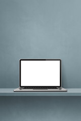 Wall Mural - Laptop computer on grey shelf. Vertical background