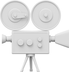 Poster - Vintage white cartoon style movie camera. Funny retro video camera. 3D rendering. PNG icon on transparent background