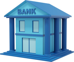 Poster - Bank office building is blue. PNG icon on transparent background. 3D rendering.