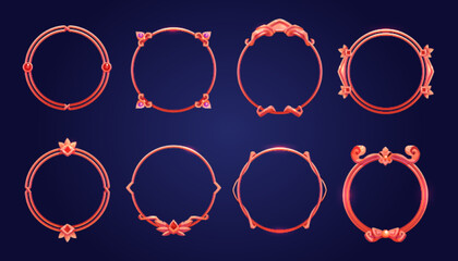 Poster - empty circle bronze or copper frames in medieval style for game ui design. vector cartoon set of use