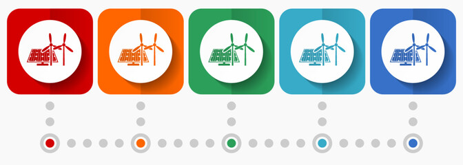 Aufkleber - Wind turbines, renewables vector icons, infographic template, set of flat design symbols in 5 color options