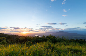 Wall Mural - Nice lighting with sunset view at Phupapor, Loei, Thailand. nature view iamge for create local travel tourism.