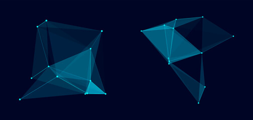 Poster - set of blue shapes interpreted by artificial intelligence. network connection structure concept. big