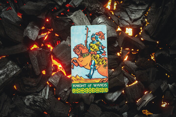 Wall Mural - Knight of wands Tarot card. Moscow, Russia MAY 15, 2022