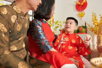 Poster - Grandson and Grandparents at Tet celebration