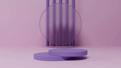 Poster - minimal pastel pink and purple pedestal or podium mockup display, empty platform for product showcase and presentation, clean stage, 3d rendering