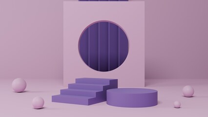 Poster - minimal pastel pink and purple pedestal or podium mockup display, empty platform for product showcase and presentation, clean stage, 3d rendering
