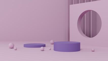 Poster - minimal pastel pink and purple pedestal or podium mockup display, empty platform for product showcase and presentation, clean stage, 3d rendering