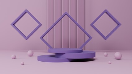 Poster - minimal pastel pink and purple pedestal or podium mockup display, empty platform for product showcase and presentation, clean stage, 3d rendering