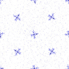 Hand Drawn Snowflakes Christmas Seamless Pattern. Subtle Flying Snow Flakes on chalk snowflakes Background. Alive chalk handdrawn snow overlay. Dramatic holiday season decoration.