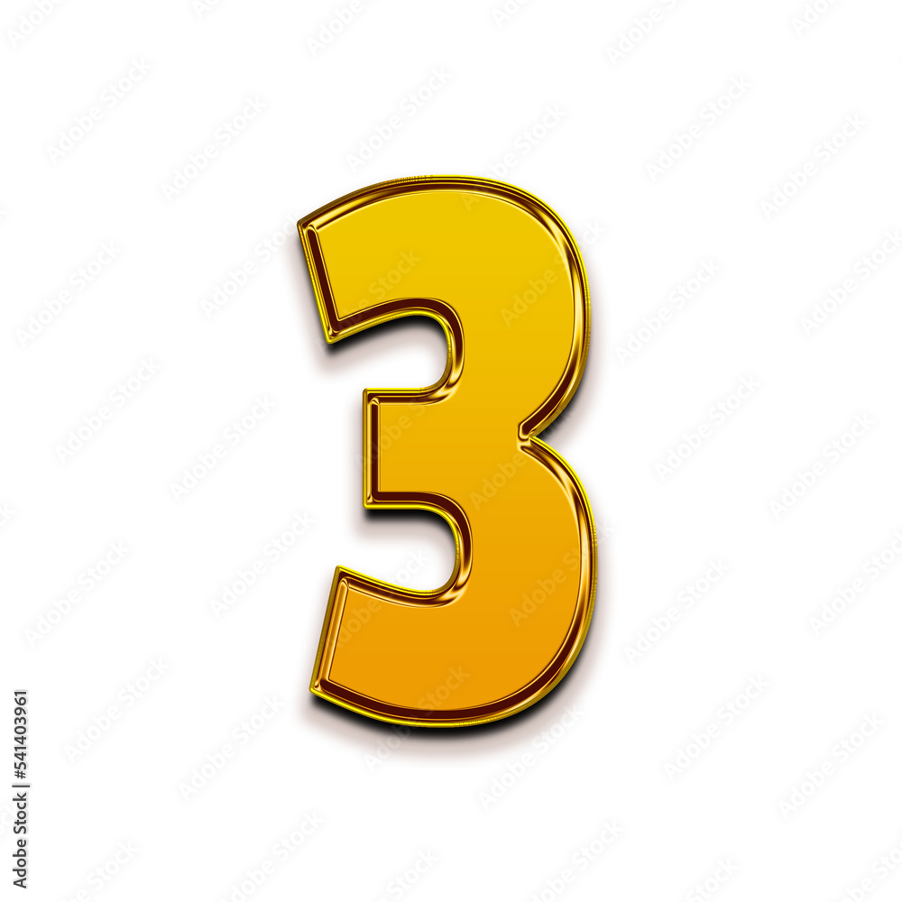 3 three numbers vector gold yellow metal letters numbers 3 numeric