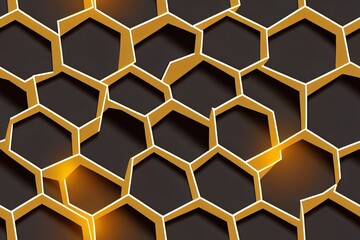 Poster - Hexagon seamless pattern. Honeycomb background. Texture with hexagon of honey comb. Black grid of bee. Abstract geometric background. Hex tile of mosaic. Line ornament for hive. 2d illustrated.