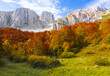 Monte Velino (Italy) - The landscape summit of Mount Sirente, one of the highest peaks of the Apennines in Abruzzo region, during the autumn foliage with hiker.