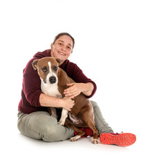 Wall Mural - american staffordhire terrier and woman