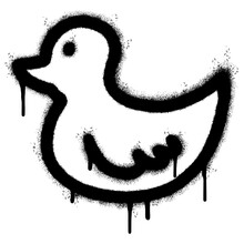 Spray Painted Graffiti Duck Icon Sprayed Isolated With A White Background. Graffiti Sun Duck Symbol With Over Spray In Black Over White. Vector Illustration.